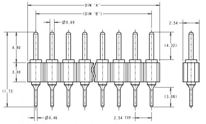20 Pin PCB Header Vertical Board-to-Board SIL Turned Brass Harwin D01-9922046 - Image 4
